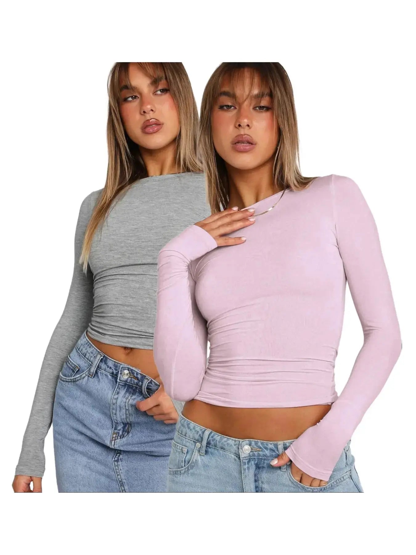 Plain Long Sleeve Cropped Tee ✨ Casual round Neck Crop Top for Ladies 💁♀️ Perfect for Music Festivals 🎶 #WomensFashion #CropTop #MusicFestivalStyle