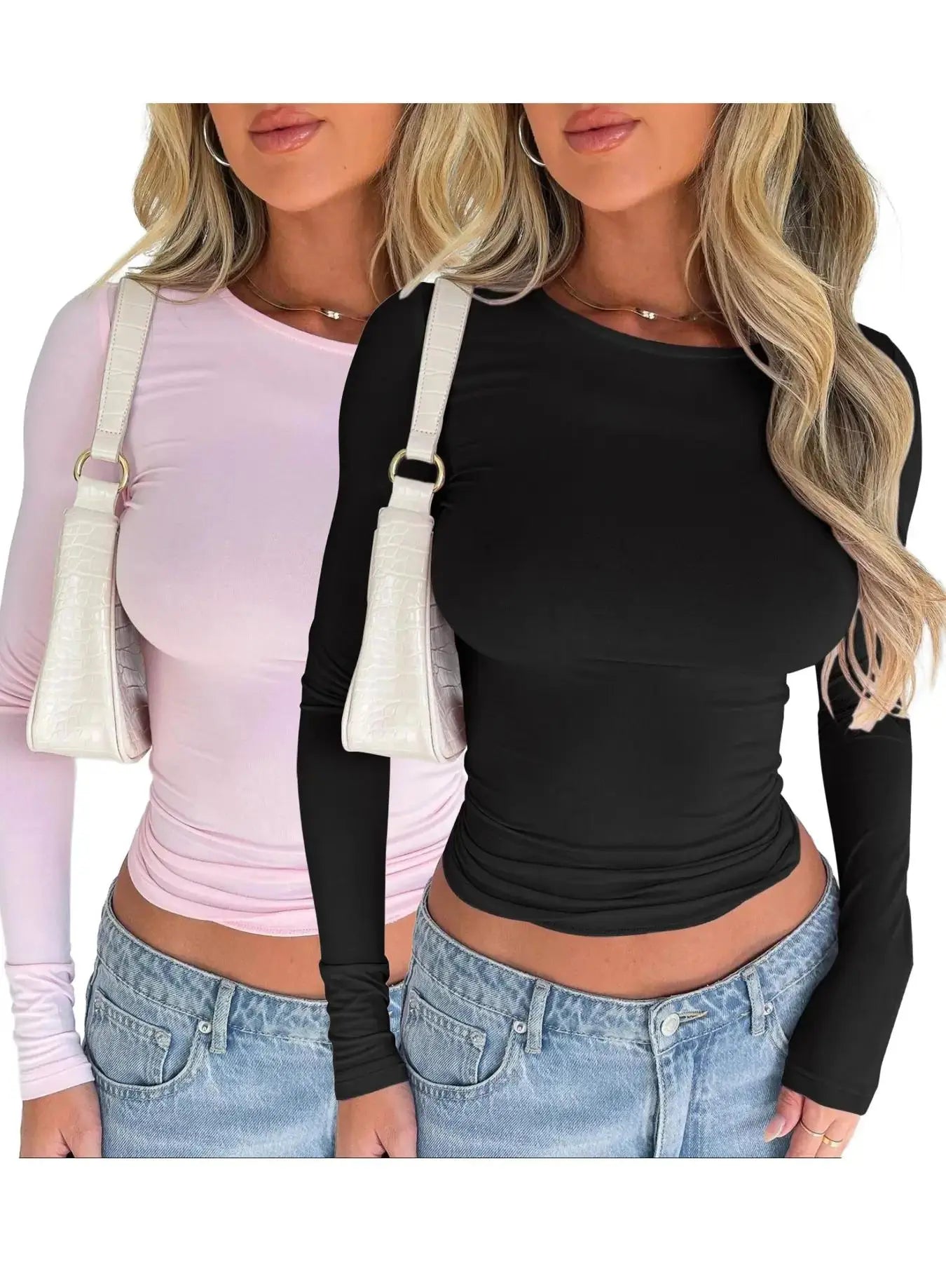 Plain Long Sleeve Cropped Tee ✨ Casual round Neck Crop Top for Ladies 💁‍♀️ Perfect for Music Festivals 🎶 #WomensFashion #CropTop #MusicFestivalStyle