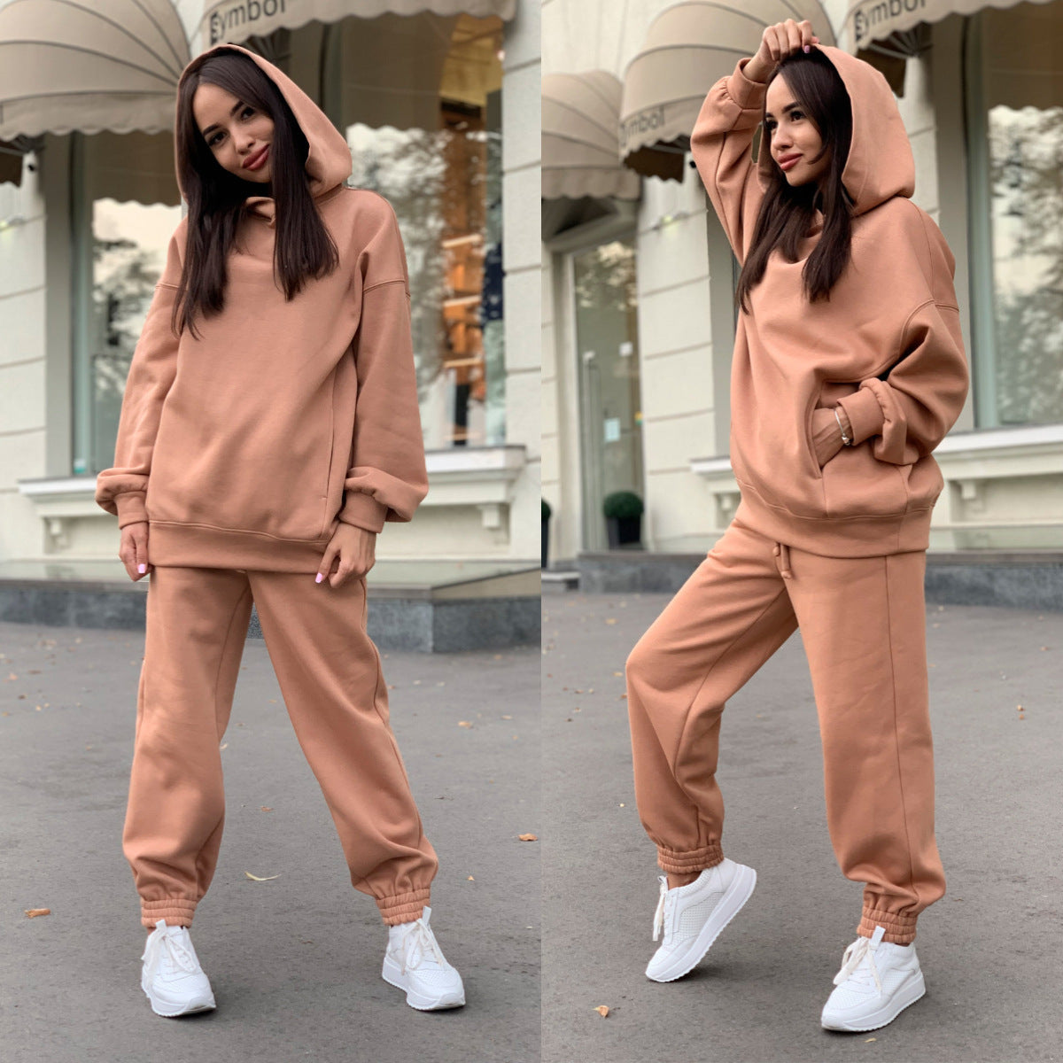 Cozy Women's Fashion Solid Color Hooded Sweater And Pants Suit