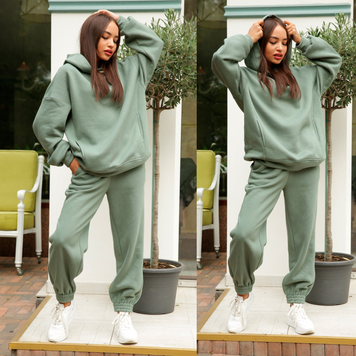 Cozy Women's Fashion Solid Color Hooded Sweater And Pants Suit