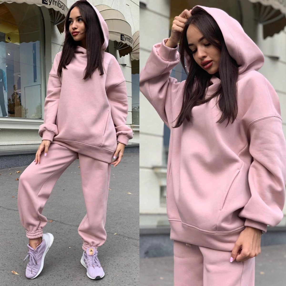 Cozy Women's Fashion Solid Color Hooded Sweater And Pants Suit