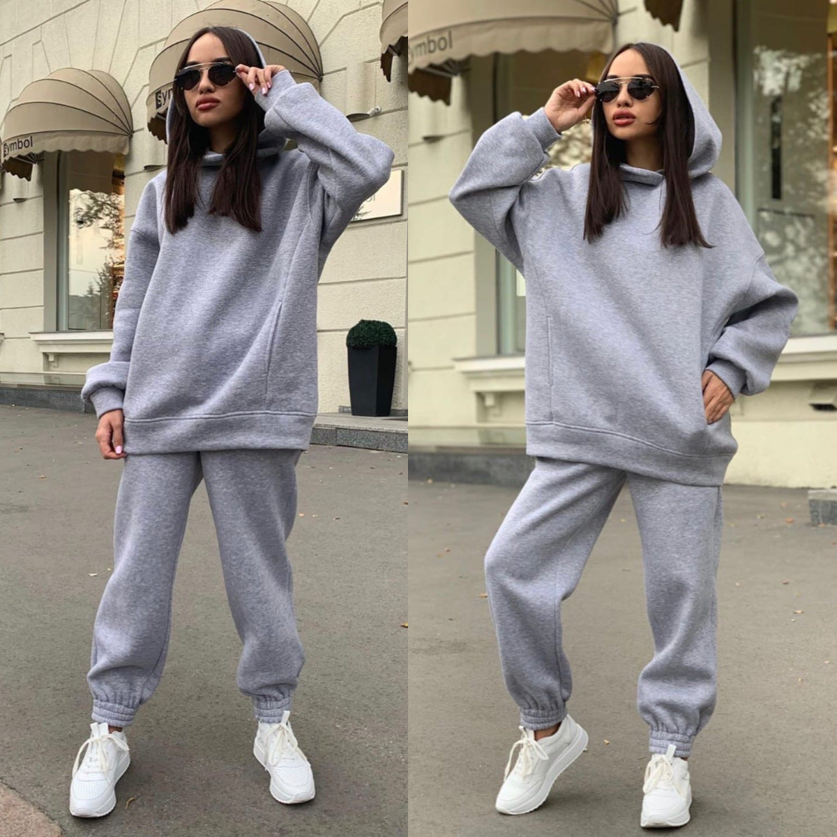 Cozy Women's Fashion Solid Color Hooded Sweater And Pants Suit