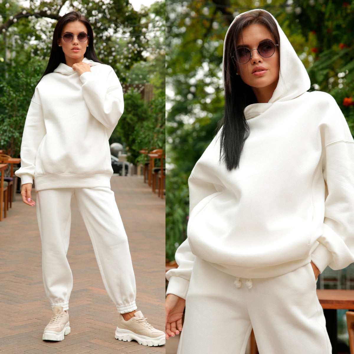 Cozy Women's Fashion Solid Color Hooded Sweater And Pants Suit