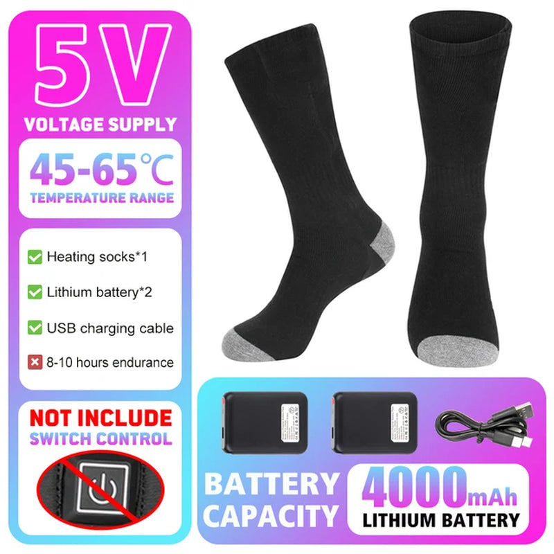 65℃ Heated Socks Winter Warmth 4000Mah USB Rechargeable Heating Socks Outdoor Ski Heated Boots Snowmobile Skiing Sock