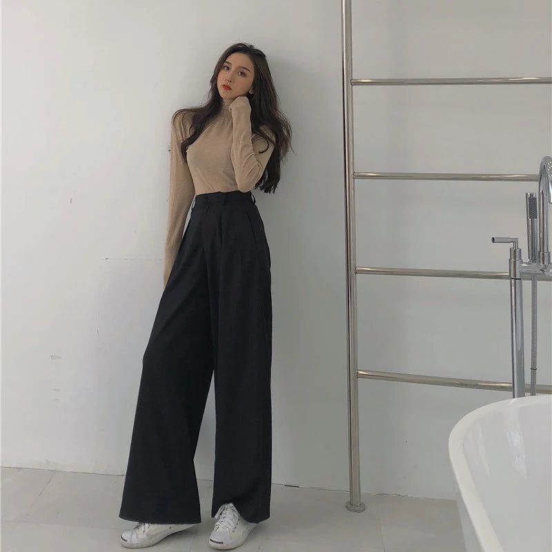 2022 Spring Suit Pants Female Solid Wide Leg Pants Women Full Length Pants Ladies High Quality Simple Casual Straight Pants