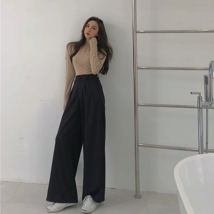 2022 Spring Suit Pants Female Solid Wide Leg Pants Women Full Length Pants Ladies High Quality Simple Casual Straight Pants