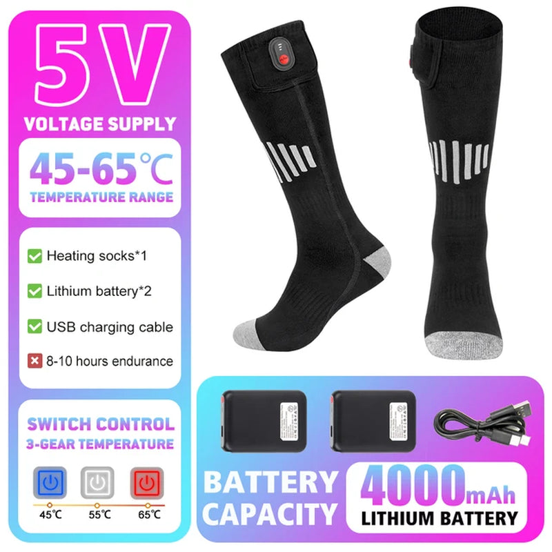 65℃ Heated Socks Winter Warmth 4000Mah USB Rechargeable Heating Socks Outdoor Ski Heated Boots Snowmobile Skiing Sock