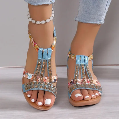 Women Wedge Sandals Summer Bohemia Rhinestones Casual Platform Sandals Female Peep Toe Outdoor Beach Shoes Обувь Женская Летняя