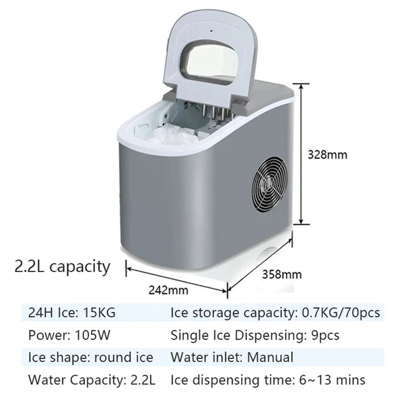 Portable Automatic Ice Maker 12Kgs/24H Household Bullet round Ice Make Machine for Family, Bar,Coffee Shop