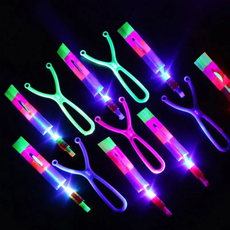 1Pc Led Arrow Helicopter Arrow Rocket Helicopter Flying Toys Elastic Slingshot Glow in the Dark Summer Outdoor Party Supplies