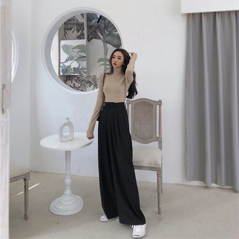 2022 Spring Suit Pants Female Solid Wide Leg Pants Women Full Length Pants Ladies High Quality Simple Casual Straight Pants