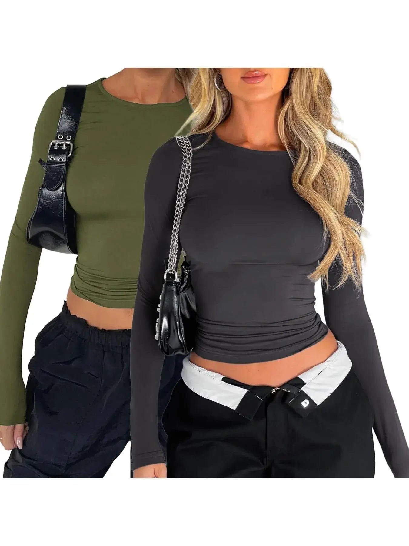 Plain Long Sleeve Cropped Tee ✨ Casual round Neck Crop Top for Ladies 💁‍♀️ Perfect for Music Festivals 🎶 #WomensFashion #CropTop #MusicFestivalStyle