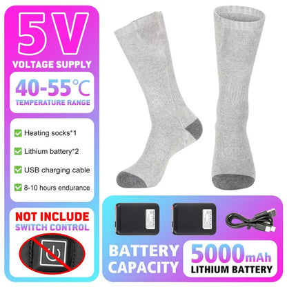 65℃ Heated Socks Winter Warmth 4000Mah USB Rechargeable Heating Socks Outdoor Ski Heated Boots Snowmobile Skiing Sock