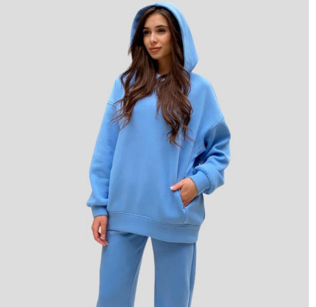 Cozy Women's Fashion Solid Color Hooded Sweater And Pants Suit