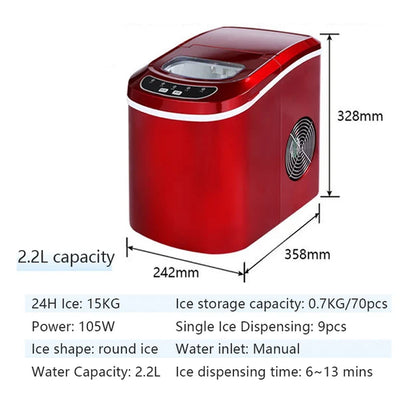 Portable Automatic Ice Maker 12Kgs/24H Household Bullet round Ice Make Machine for Family, Bar,Coffee Shop