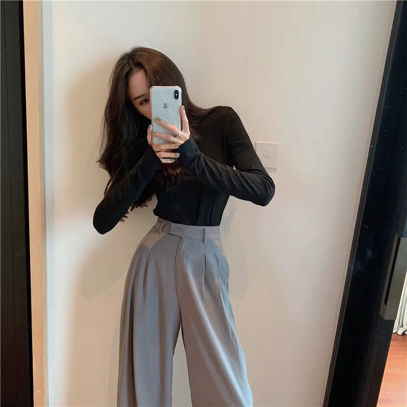 2022 Spring Suit Pants Female Solid Wide Leg Pants Women Full Length Pants Ladies High Quality Simple Casual Straight Pants