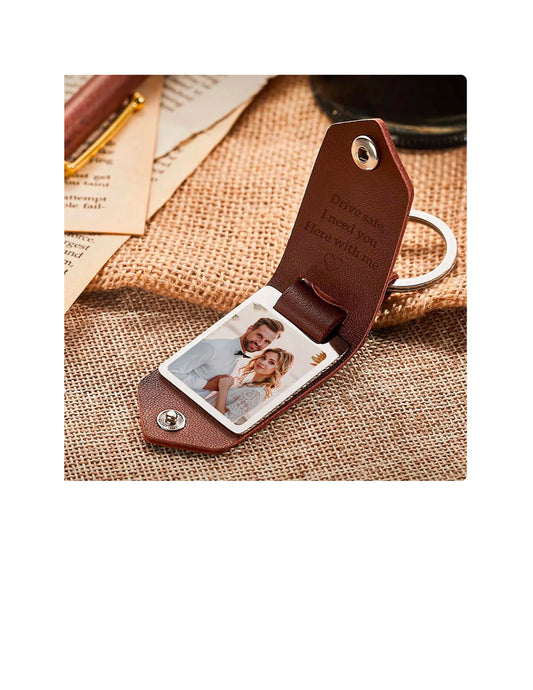 Personalized Photo Keyring in Leather Case