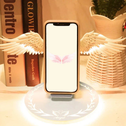 10W Universal Wireless Charger with LED Angel Wings – Stylish & Fast Charging for iPhone, Huawei, Samsung