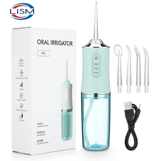 Oral Irrigator Portable Water Flosser – USB Rechargeable, 4 Jet Tips, 3 Modes, 220ml Water Tank, IPX7 Waterproof, 1400rpm for Deep Cleaning & Healthier Gums