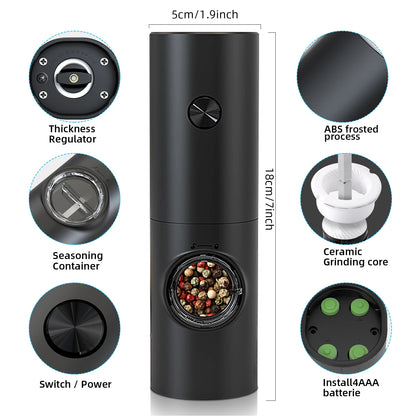 Electric Automatic Mill Pepper and Salt Grinder Set – Battery-Powered with LED Light, Adjustable Coarseness, and Stylish Base