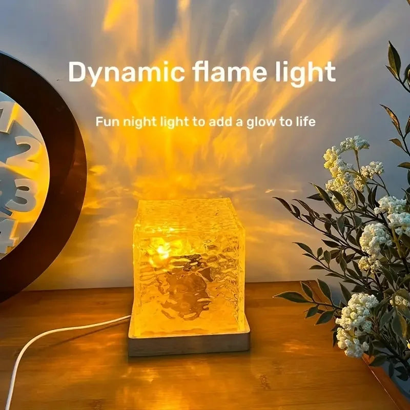 Dynamic Rotating Water Ripple Projector Night Light – 3/16 Colors Flame Crystal Lamp for Living Room, Bedroom, and Study