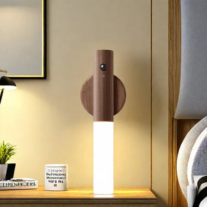 Rechargeable PIR Motion Sensor LED Night Light – Magnetic Wood Wall Lamp for Kitchen, Cabinet & Home