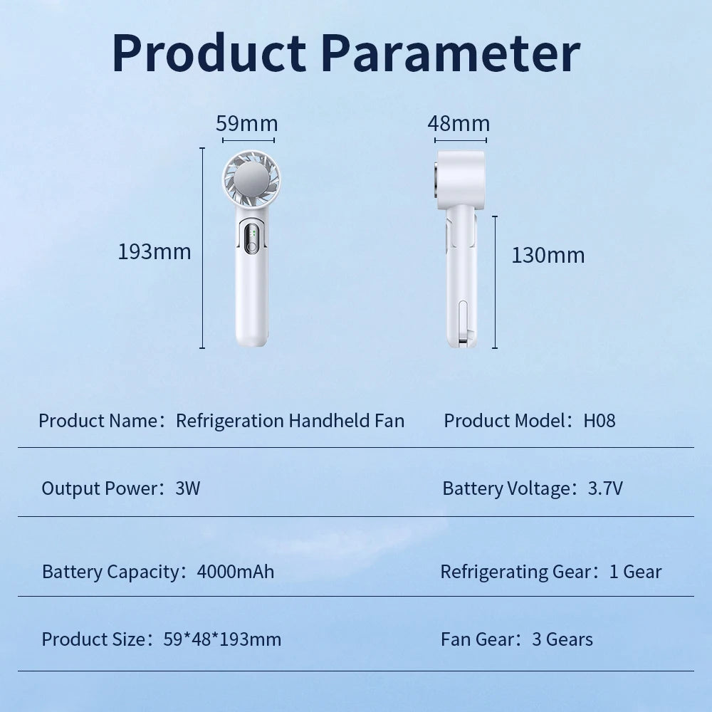 Portable Electric Fan - 4000mAh USB Rechargeable Handheld Cooling Fan with Semiconductor Refrigeration for Ultimate Outdoor Comfort