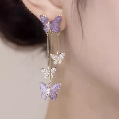 Purple Tassel Butterfly Earrings - Elegant Women’s Jewelry Gift | Luxurious Long Dangle Earrings for Valentine’s Day, Birthday & Special Occasions