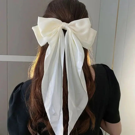 Chic Large Bow Long Ribbon Hair Clip | Stylish Satin Hairpin Barrette for Women & Girls