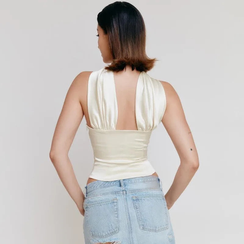 Satin Elegance: The Ultimate Sexy Sleeveless Crop Top