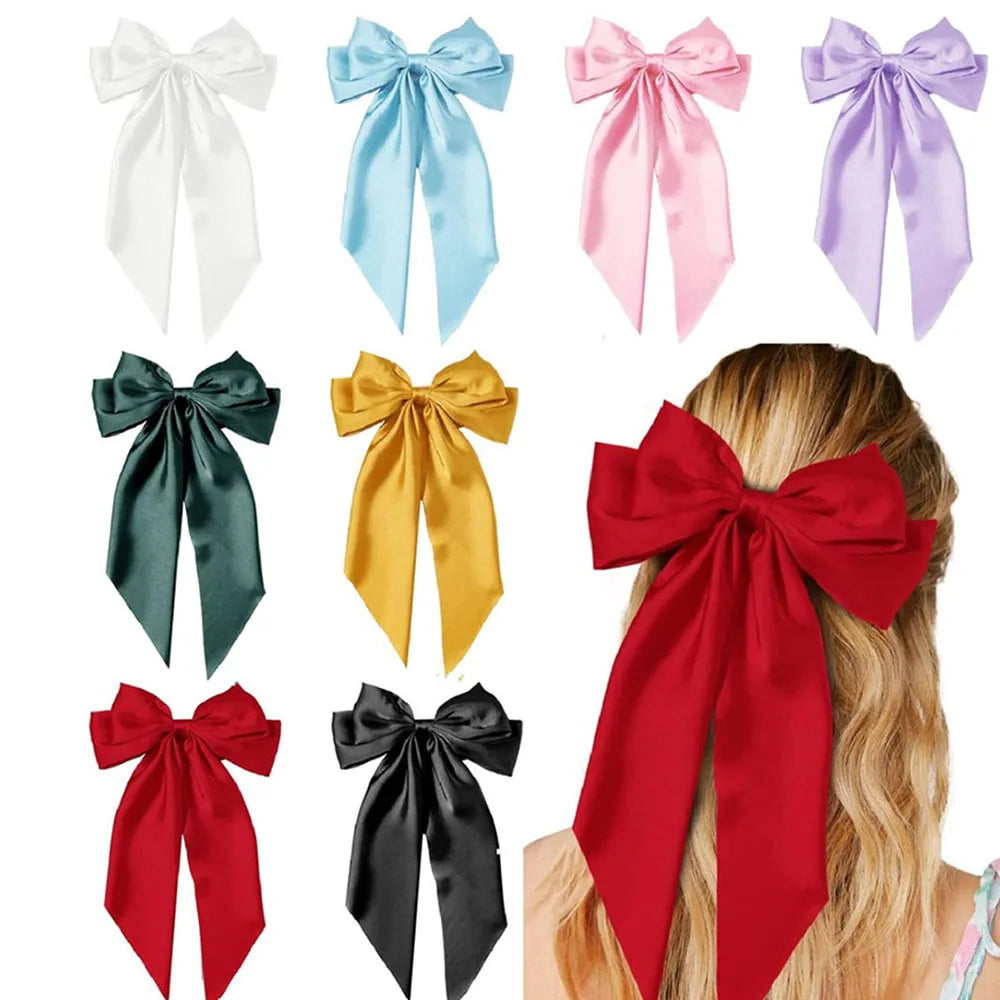 Chic Large Bow Long Ribbon Hair Clip | Stylish Satin Hairpin Barrette for Women & Girls