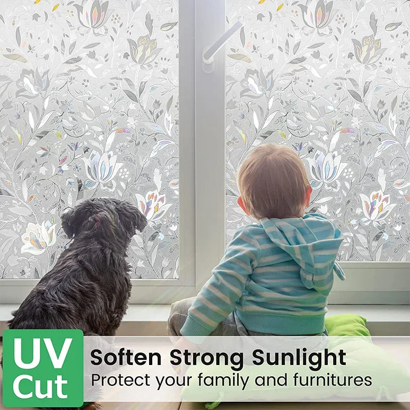 Floral Elegance Window Privacy Film - Sun Blocking, Static Cling, and Decorative Beauty