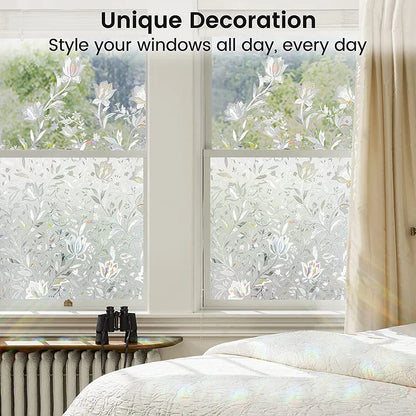 Floral Elegance Window Privacy Film - Sun Blocking, Static Cling, and Decorative Beauty