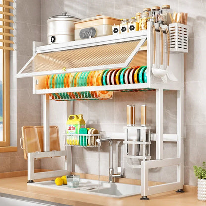 Shelf Kitchen Sink Cabinet Door Storage Rack – Multi-Functional Kitchen Dish Drainer & Organizer for Dishes | Space-Saving Kitchen Accessories for Maximum Storage & Efficiency