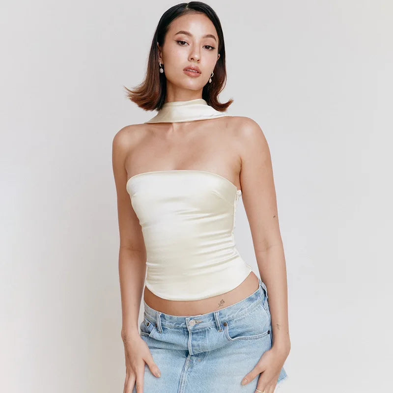 Satin Elegance: The Ultimate Sexy Sleeveless Crop Top