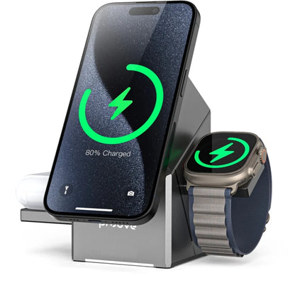 3-in-1 15W Fast Charging Station | Wireless Charging for Watch, Earphone & Phone | Auto-Rotation Stand