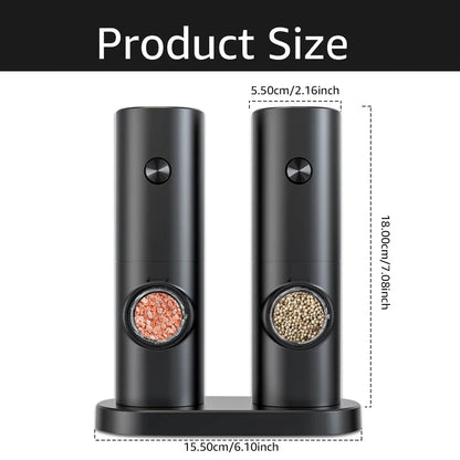 Electric Automatic Mill Pepper and Salt Grinder Set – Battery-Powered with LED Light, Adjustable Coarseness, and Stylish Base