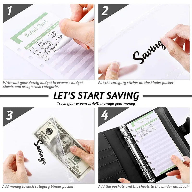 Budget Binders Planner - Ultimate 6-Hole Money Organizer with 8 Zipper Envelopes & Stickers