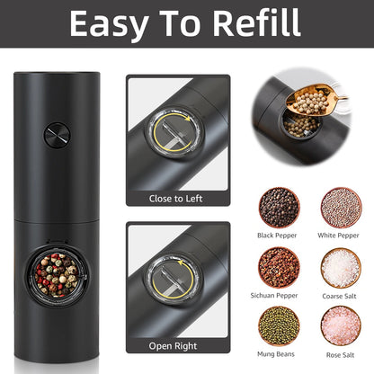 Electric Automatic Mill Pepper and Salt Grinder Set – Battery-Powered with LED Light, Adjustable Coarseness, and Stylish Base