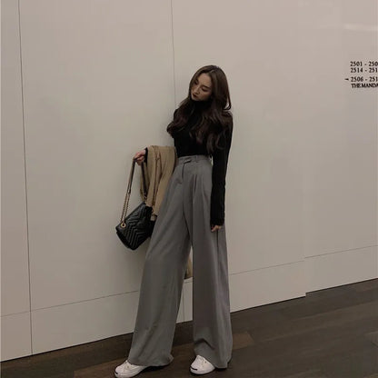 2022 Spring Suit Pants Female Solid Wide Leg Pants Women Full Length Pants Ladies High Quality Simple Casual Straight Pants