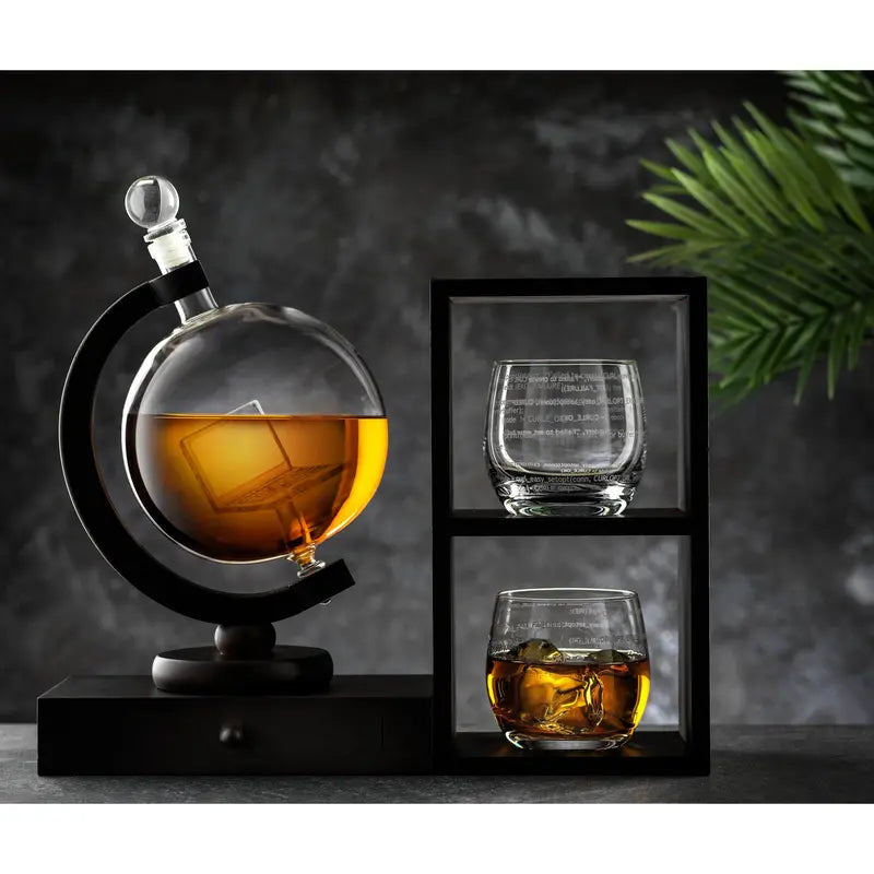 Executive Computer 3-Piece Whiskey Decanter & Glasses Set