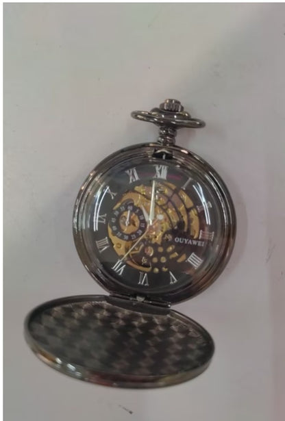 Vintage Manual Winding See Through Case Back Men's Mechanical Pocket Watch