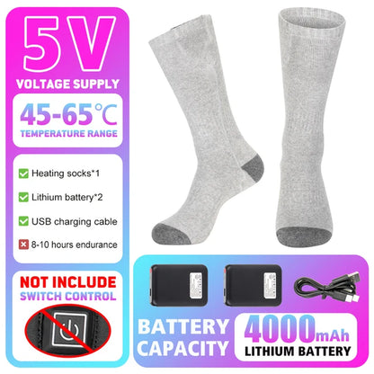 65℃ Heated Socks Winter Warmth 4000Mah USB Rechargeable Heating Socks Outdoor Ski Heated Boots Snowmobile Skiing Sock